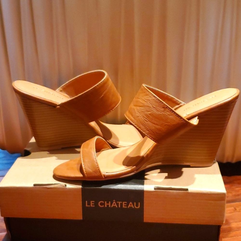 Brown Faux Leather Wedges